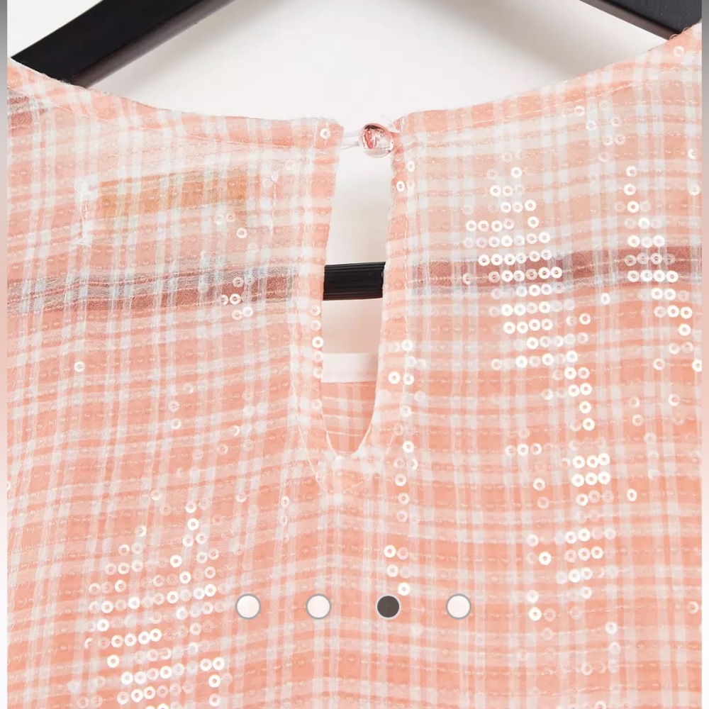 Peach Gingham Mini Dress with Puff Sleeves - Picture 13 of 16